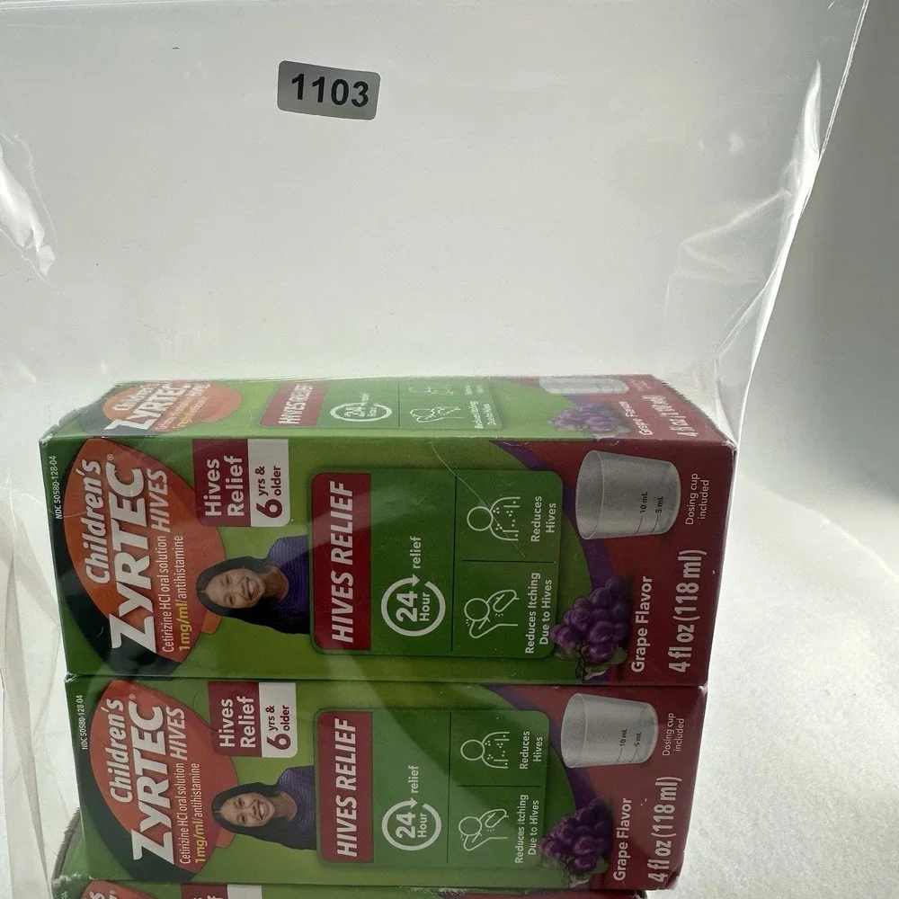 3 Pack Children's Zyrtec Hives Relief Liquid Grape 4 fl oz Cetirizine 24HR 27/04